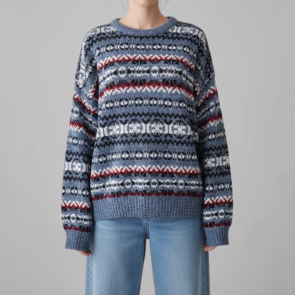 Y2K Fair Isle Cozy Winter Pullover Sweater Cabincore Heritage Apres Striped Sz L